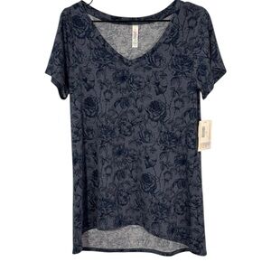 LuLaRoe Top Navy Floral Short Sleeve Tee High Low in Size S  NWT‎